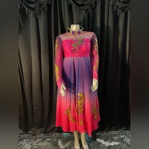 Embellished Ombre Pink to Purple Long Sleeve Dance Dress